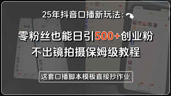 （15384期）25年抖音口播新玩法：零粉丝也能日引500+创业粉，不出镜拍摄保姆级教程…网络赚钱,项目资源网,副业资源网,兼职项目,网赚课程-副业赚钱-互联网创业-独家轻创IP小蜜蜂网创