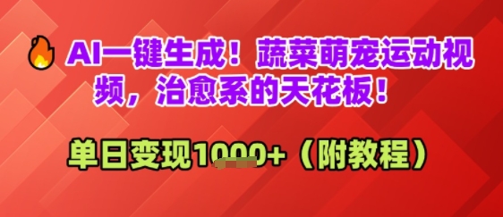 AI一键生成！蔬菜萌宠运动视频，治愈系的天花板！单日变现多张网络赚钱,项目资源网,副业资源网,兼职项目,网赚课程-副业赚钱-互联网创业-独家轻创IP小蜜蜂网创