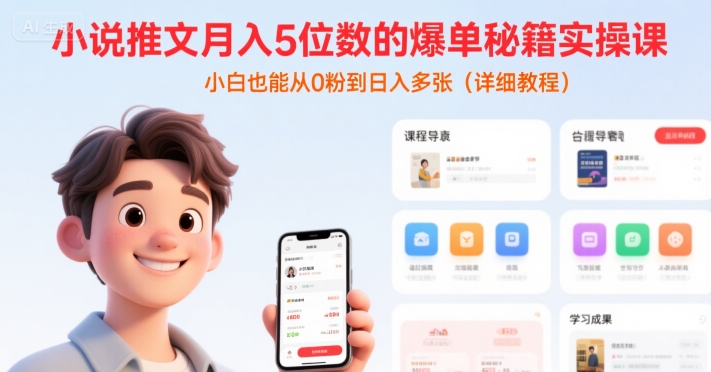 小说推文月入5位数的爆单秘籍实操课，，小白也能从0粉到日入多张(详细教程)网络赚钱,项目资源网,副业资源网,兼职项目,网赚课程-副业赚钱-互联网创业-独家轻创IP小蜜蜂网创