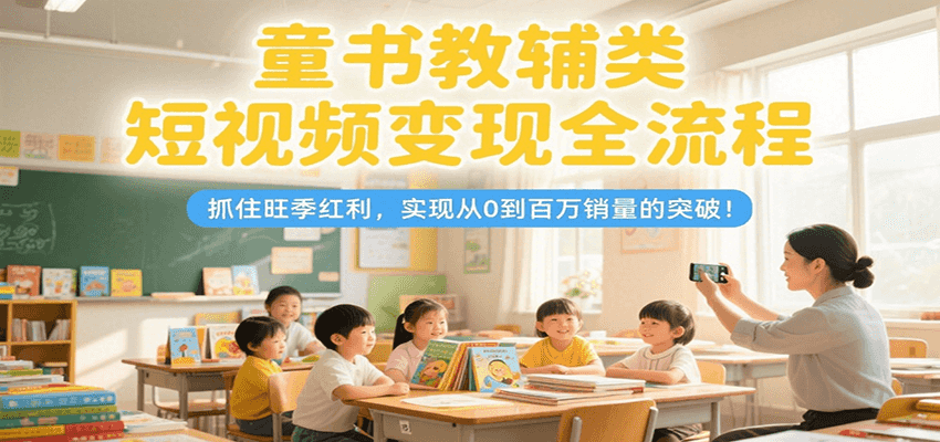 童书教辅类短视频变现全流程，抓住旺季红利，实现从0到百万销量的突破！网络赚钱,项目资源网,副业资源网,兼职项目,网赚课程-副业赚钱-互联网创业-独家轻创IP小蜜蜂网创