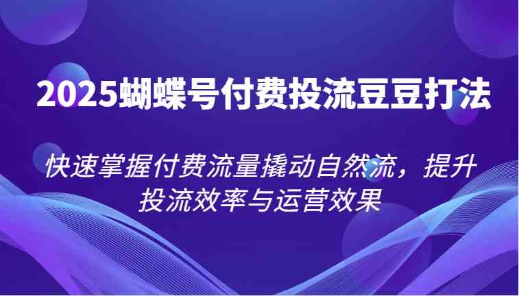2025蝴蝶号付费投流豆豆打法，快速掌握付费流量撬动自然流，提升投流效率与运营效果网络赚钱,项目资源网,副业资源网,兼职项目,网赚课程-副业赚钱-互联网创业-独家轻创IP小蜜蜂网创