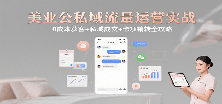 美业公私域流量运营实战：0成本获客+私域成交+卡项销转全攻略网络赚钱,项目资源网,副业资源网,兼职项目,网赚课程-副业赚钱-互联网创业-独家轻创IP小蜜蜂网创