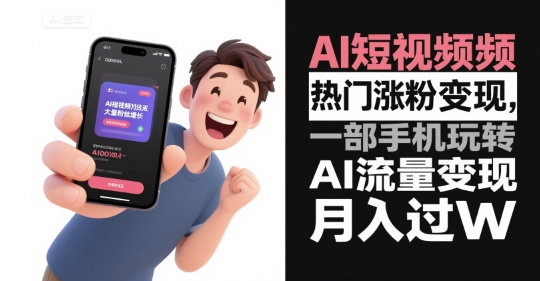 AI短视频热门涨粉变现，一部手机玩转AI流量变现，月入过W网络赚钱,项目资源网,副业资源网,兼职项目,网赚课程-副业赚钱-互联网创业-独家轻创IP小蜜蜂网创