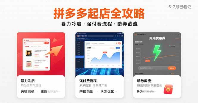 （15670期）拼多多起店全攻略，暴力冷启，强付费流程，暗券截流，5-7月已验证的方法网络赚钱,项目资源网,副业资源网,兼职项目,网赚课程-副业赚钱-互联网创业-独家轻创IP小蜜蜂网创