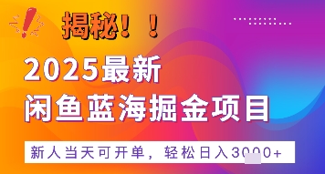 2025最新闲鱼蓝海掘金项目，新人当天可开单，轻松日入多张+的保姆级教程网络赚钱,项目资源网,副业资源网,兼职项目,网赚课程-副业赚钱-互联网创业-独家轻创IP小蜜蜂网创