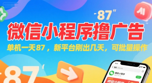 微信小程序看广告，单机一天87，新平台刚出几天，可批量操作，日入5张网络赚钱,项目资源网,副业资源网,兼职项目,网赚课程-副业赚钱-互联网创业-独家轻创IP小蜜蜂网创
