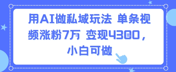 用AI做私域玩法，单条视频涨粉7W变现4.3k，小白可做网络赚钱,项目资源网,副业资源网,兼职项目,网赚课程-副业赚钱-互联网创业-独家轻创IP小蜜蜂网创