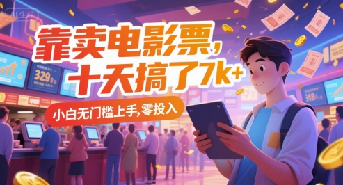靠卖电影票，十天搞了7k+，小白无门槛上手，零投入【揭秘】网络赚钱,项目资源网,副业资源网,兼职项目,网赚课程-副业赚钱-互联网创业-独家轻创IP小蜜蜂网创