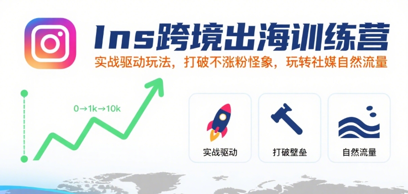 Ins跨境出海训练营，实战驱动玩法，打破不涨粉怪象，玩转社媒自然流量网络赚钱,项目资源网,副业资源网,兼职项目,网赚课程-副业赚钱-互联网创业-独家轻创IP小蜜蜂网创