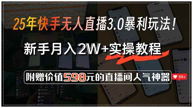 （15335期）25年快手无人直播3.0暴利玩法！，新手月入2W+实操教程，附赠价值598元…网络赚钱,项目资源网,副业资源网,兼职项目,网赚课程-副业赚钱-互联网创业-独家轻创IP小蜜蜂网创