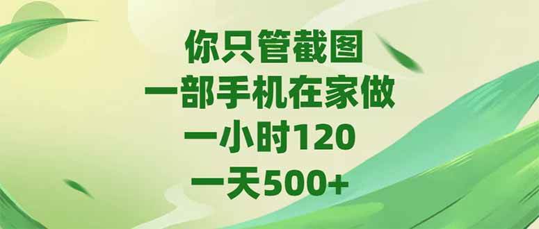 （15039期）你只管截图，一部手机在家做，一小时120，-天500+网络赚钱,项目资源网,副业资源网,兼职项目,网赚课程-副业赚钱-互联网创业-独家轻创IP小蜜蜂网创