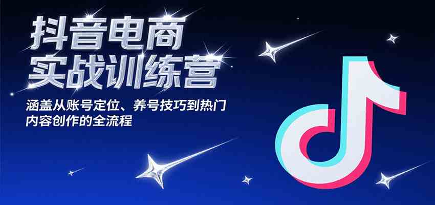 抖音电商实战训练营，涵盖从账号定位、养号技巧到热门内容创作的全流程网络赚钱,项目资源网,副业资源网,兼职项目,网赚课程-副业赚钱-互联网创业-独家轻创IP小蜜蜂网创