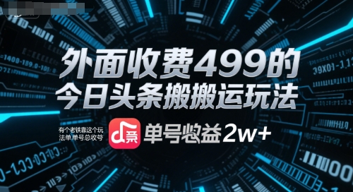 外面收费499的今日头条搬运玩法，有个老铁靠这个玩法单号总收益2w+网络赚钱,项目资源网,副业资源网,兼职项目,网赚课程-副业赚钱-互联网创业-独家轻创IP小蜜蜂网创