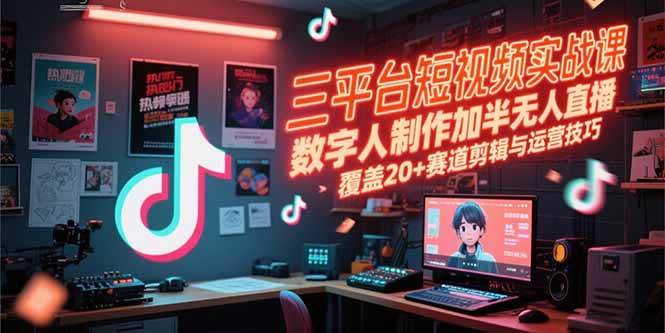 （15265期）三平台短视频实战课，数字人制作加半无人直播，覆盖20+赛道剪辑与运营技巧网络赚钱,项目资源网,副业资源网,兼职项目,网赚课程-副业赚钱-互联网创业-独家轻创IP小蜜蜂网创
