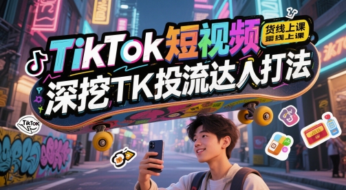 TikTok短视频带货线上课，深挖TK投流达人打法网络赚钱,项目资源网,副业资源网,兼职项目,网赚课程-副业赚钱-互联网创业-独家轻创IP小蜜蜂网创