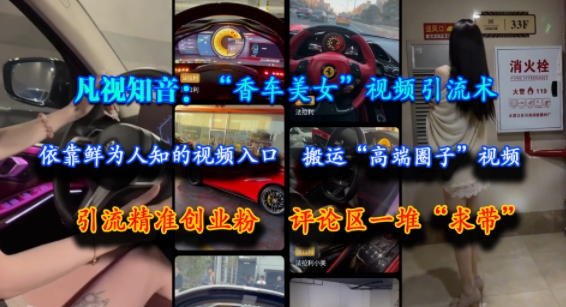 凡视知音：“香车美女”视频引流术，依靠鲜为人知的视频入口，搬运“高端圈子”视频，引流精准创业粉，评论区一堆“求带”网络赚钱,项目资源网,副业资源网,兼职项目,网赚课程-副业赚钱-互联网创业-独家轻创IP小蜜蜂网创