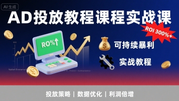 AD投放教程课程实战课，实现广告ROI300%+可持续暴利网络赚钱,项目资源网,副业资源网,兼职项目,网赚课程-副业赚钱-互联网创业-独家轻创IP小蜜蜂网创