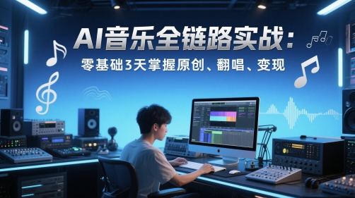 AI音乐全链路实战变现课：零基础3天掌握原创、翻唱、变现网络赚钱,项目资源网,副业资源网,兼职项目,网赚课程-副业赚钱-互联网创业-独家轻创IP小蜜蜂网创