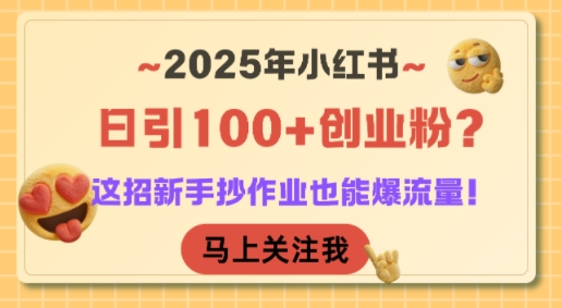 2025年小红书日引100+创业粉？这招新手抄作业也能爆流量！网络赚钱,项目资源网,副业资源网,兼职项目,网赚课程-副业赚钱-互联网创业-独家轻创IP小蜜蜂网创