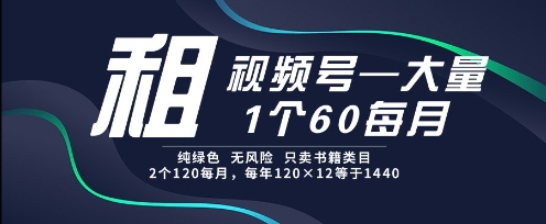 租视频号，一个60每月，2个120.纯绿色、无风险，常年租【揭秘】网络赚钱,项目资源网,副业资源网,兼职项目,网赚课程-副业赚钱-互联网创业-独家轻创IP小蜜蜂网创