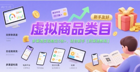 虚拟商品类目，多渠道变现稳定5张+，适合新手【附渠道教程】网络赚钱,项目资源网,副业资源网,兼职项目,网赚课程-副业赚钱-互联网创业-独家轻创IP小蜜蜂网创