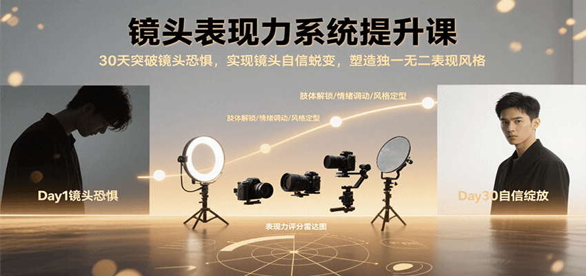 镜头表现力系统提升课，30天突破镜头恐惧实现自信蜕变，塑造独一无二表现风格网络赚钱,项目资源网,副业资源网,兼职项目,网赚课程-副业赚钱-互联网创业-独家轻创IP小蜜蜂网创