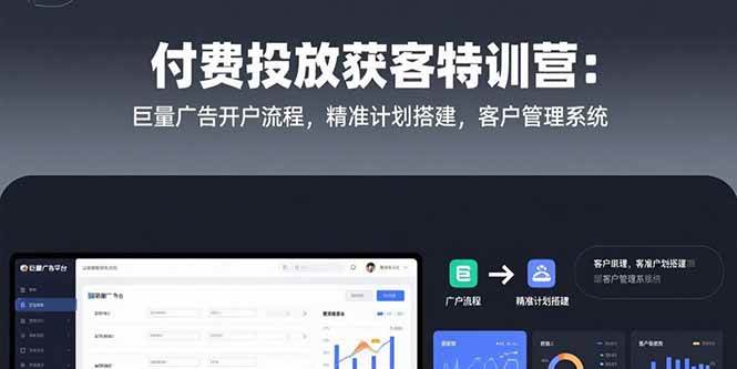 （15426期）付费投放获客特训营：巨量广告开户流程，精准计划搭建，客户管理系统网络赚钱,项目资源网,副业资源网,兼职项目,网赚课程-副业赚钱-互联网创业-独家轻创IP小蜜蜂网创