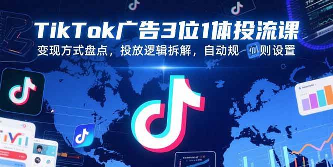 （15460期）TikTok广告3位1体投流课，变现方式盘点，投放逻辑拆解，自动规则设置网络赚钱,项目资源网,副业资源网,兼职项目,网赚课程-副业赚钱-互联网创业-独家轻创IP小蜜蜂网创