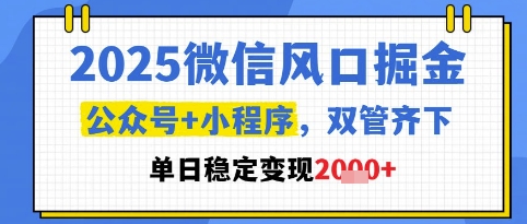 2025微信风口掘金，公众号+小程序双管齐下，单日稳定变现1k+【揭秘】网络赚钱,项目资源网,副业资源网,兼职项目,网赚课程-副业赚钱-互联网创业-独家轻创IP小蜜蜂网创