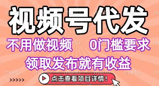 视频号代发，不用剪辑不用做视频，0门槛要求，领取发布就有收益，任务没有无上限，小白轻松上手【揭秘】网络赚钱,项目资源网,副业资源网,兼职项目,网赚课程-副业赚钱-互联网创业-独家轻创IP小蜜蜂网创