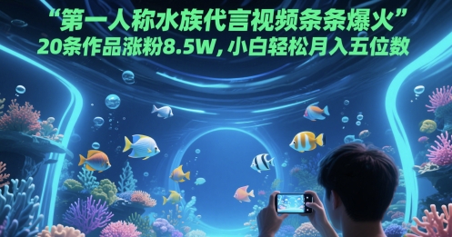 第一人称水族代言视频条条爆火，20条作品涨粉8.5W，小白轻松月入五位数网络赚钱,项目资源网,副业资源网,兼职项目,网赚课程-副业赚钱-互联网创业-独家轻创IP小蜜蜂网创