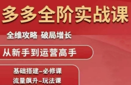 拼多多全阶实战课程，全维攻略，破局增长，从新手到运营高手网络赚钱,项目资源网,副业资源网,兼职项目,网赚课程-副业赚钱-互联网创业-独家轻创IP小蜜蜂网创