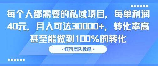 每个人都需要的私域项目，每单利润40米，月入可达3W+，转化率高 甚至能做到100%的转化网络赚钱,项目资源网,副业资源网,兼职项目,网赚课程-副业赚钱-互联网创业-独家轻创IP小蜜蜂网创