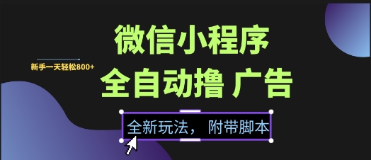 微信小程序全自动撸广告项目，彻底解决没流量的问题，新手一天8张+【揭秘】网络赚钱,项目资源网,副业资源网,兼职项目,网赚课程-副业赚钱-互联网创业-独家轻创IP小蜜蜂网创
