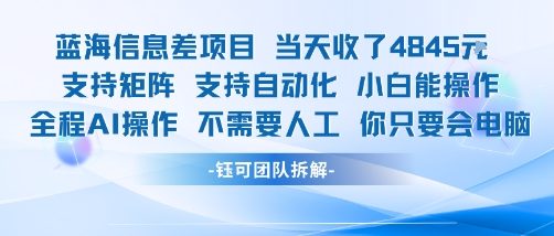 蓝海信息差项目当天收米1k+ 支持矩阵支持自动化小白能操作全程AI操作不需要人工你只要会电脑网络赚钱,项目资源网,副业资源网,兼职项目,网赚课程-副业赚钱-互联网创业-独家轻创IP小蜜蜂网创