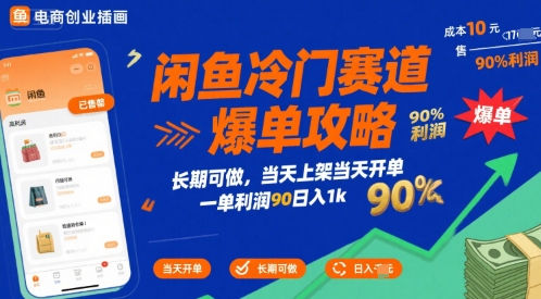 闲鱼冷门赛道爆单攻略，长期可做，当天上架当天开单，一单利润90% 利润，日入1k【揭秘】网络赚钱,项目资源网,副业资源网,兼职项目,网赚课程-副业赚钱-互联网创业-独家轻创IP小蜜蜂网创