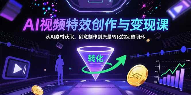 （15587期）AI视频特效创作与变现课：从AI素材获取、创意制作到流量转化的完整闭环网络赚钱,项目资源网,副业资源网,兼职项目,网赚课程-副业赚钱-互联网创业-独家轻创IP小蜜蜂网创