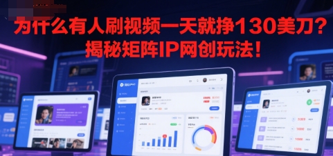 为什么有人刷视频一天就挣130美刀？揭秘矩阵IP网创玩法!网络赚钱,项目资源网,副业资源网,兼职项目,网赚课程-副业赚钱-互联网创业-独家轻创IP小蜜蜂网创