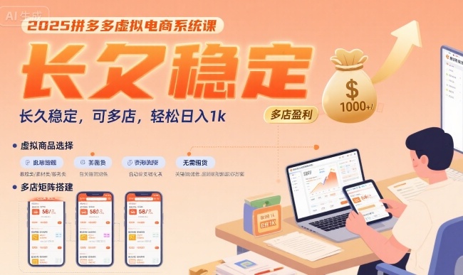 2025拼多多虚拟电商系统课，长久稳定，可多店，轻松日入1k网络赚钱,项目资源网,副业资源网,兼职项目,网赚课程-副业赚钱-互联网创业-独家轻创IP小蜜蜂网创