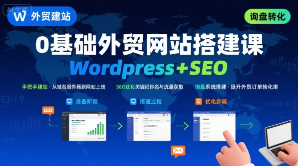 WordPress外贸建站+SEO优化课程，手把手教你从0到1搭建可获得询盘的外贸网站网络赚钱,项目资源网,副业资源网,兼职项目,网赚课程-副业赚钱-互联网创业-独家轻创IP小蜜蜂网创
