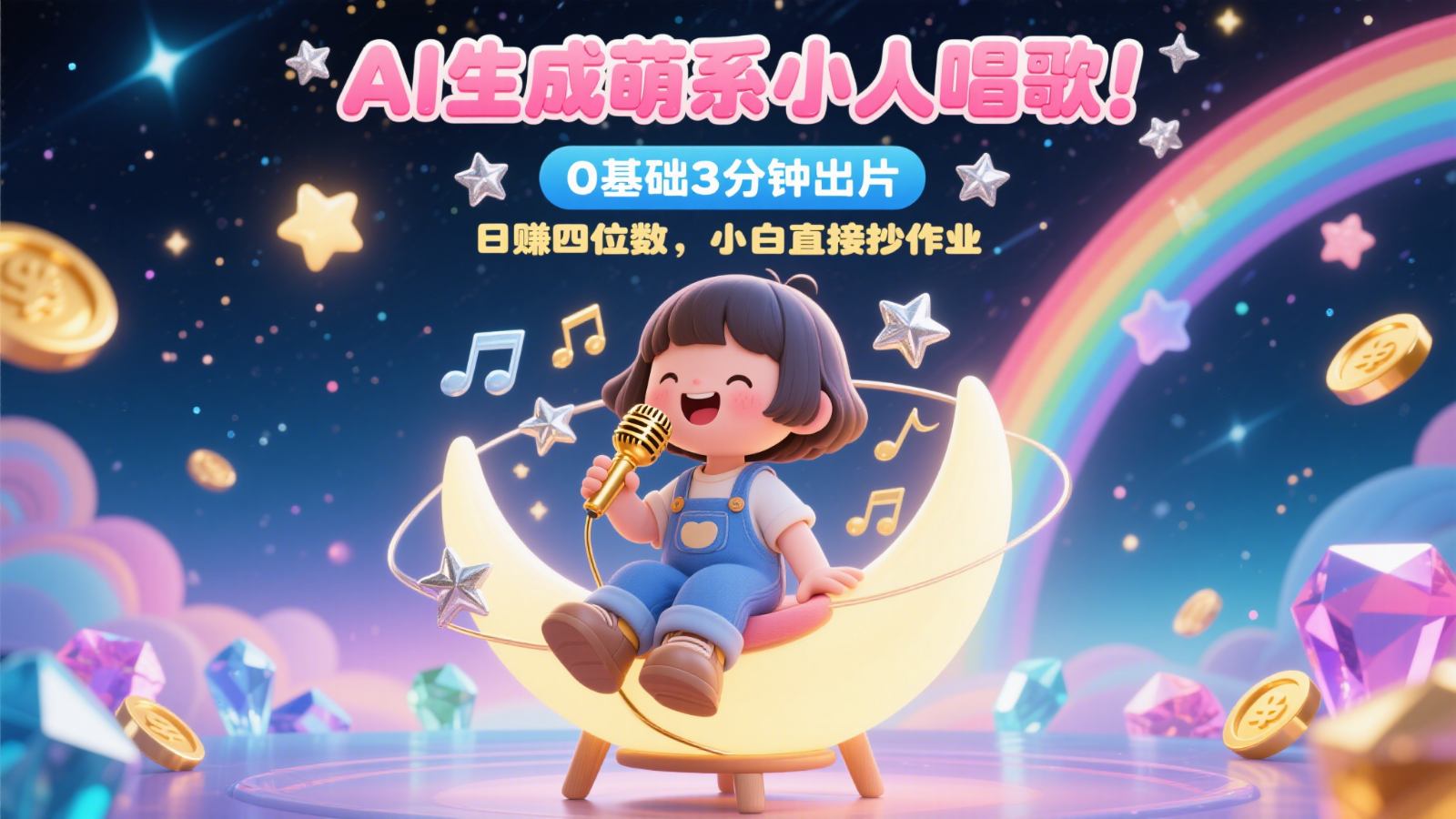 AI生成萌系小人唱歌！0基础3分钟出片，28个作品涨粉9万，日赚四位数，小白直接抄作业网络赚钱,项目资源网,副业资源网,兼职项目,网赚课程-副业赚钱-互联网创业-独家轻创IP小蜜蜂网创