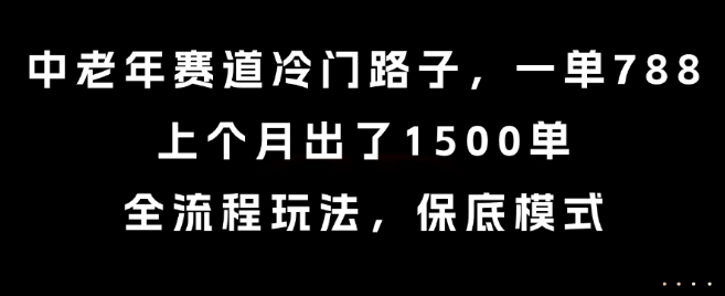 中老年赛道冷门路子，一单788，上个月出了1500单，全流程玩法，保底模式【揭秘】网络赚钱,项目资源网,副业资源网,兼职项目,网赚课程-副业赚钱-互联网创业-独家轻创IP小蜜蜂网创