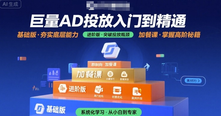 巨量AD投放入门到精通，基础版+进阶版+加餐课网络赚钱,项目资源网,副业资源网,兼职项目,网赚课程-副业赚钱-互联网创业-独家轻创IP小蜜蜂网创