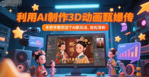 利用AI制作3D动画甄嬛传，流量爆了，手把手教你这个AI新玩法，轻松涨粉网络赚钱,项目资源网,副业资源网,兼职项目,网赚课程-副业赚钱-互联网创业-独家轻创IP小蜜蜂网创