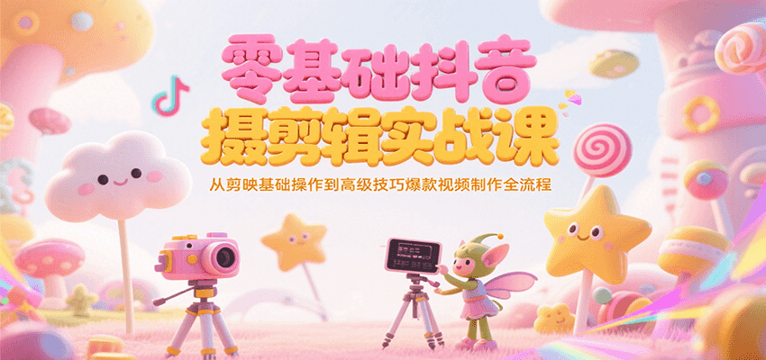 零基础抖音短视频拍摄剪辑实战课，从剪映基础操作到高级技巧爆款视频制作全流程网络赚钱,项目资源网,副业资源网,兼职项目,网赚课程-副业赚钱-互联网创业-独家轻创IP小蜜蜂网创