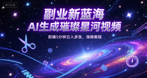 副业新蓝海，AI生成璀璨星河视频，剪辑5分钟日入多张，保姆教程网络赚钱,项目资源网,副业资源网,兼职项目,网赚课程-副业赚钱-互联网创业-独家轻创IP小蜜蜂网创