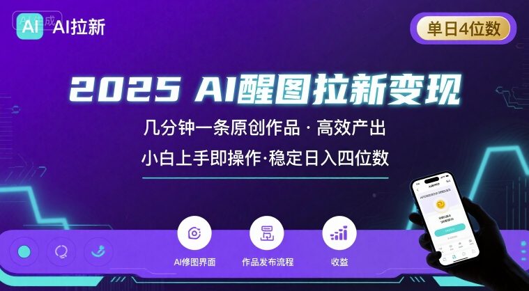 2025最强AI醒图拉新，几分钟一条原创作品，单日收入4位数，小白也能上手操作网络赚钱,项目资源网,副业资源网,兼职项目,网赚课程-副业赚钱-互联网创业-独家轻创IP小蜜蜂网创