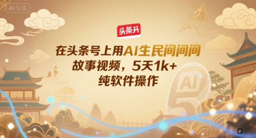 在头条号上用AI生民间故事视频，5天1k+，纯软件操作网络赚钱,项目资源网,副业资源网,兼职项目,网赚课程-副业赚钱-互联网创业-独家轻创IP小蜜蜂网创