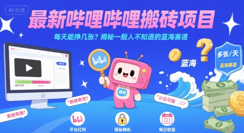 最新哔哩哔哩上B站搬砖项目，每天能挣几张？揭秘一般人不知道的蓝海赛道网络赚钱,项目资源网,副业资源网,兼职项目,网赚课程-副业赚钱-互联网创业-独家轻创IP小蜜蜂网创