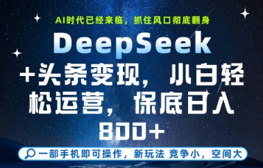 DeepSeek+头条变现，保姆级教学，小白轻松上手，日入8张+【揭秘】网络赚钱,项目资源网,副业资源网,兼职项目,网赚课程-副业赚钱-互联网创业-独家轻创IP小蜜蜂网创